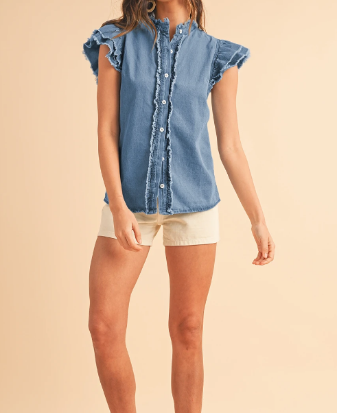 Button Front Ruffled Top