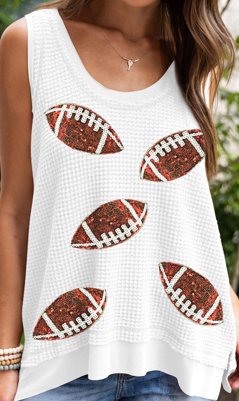 Waffle Knit Sequin Rugby Graphic Tank Top