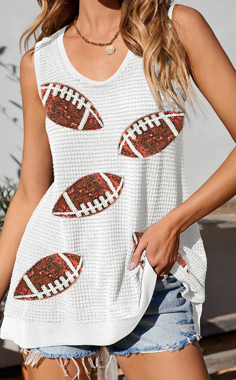 Waffle Knit Sequin Rugby Graphic Tank Top