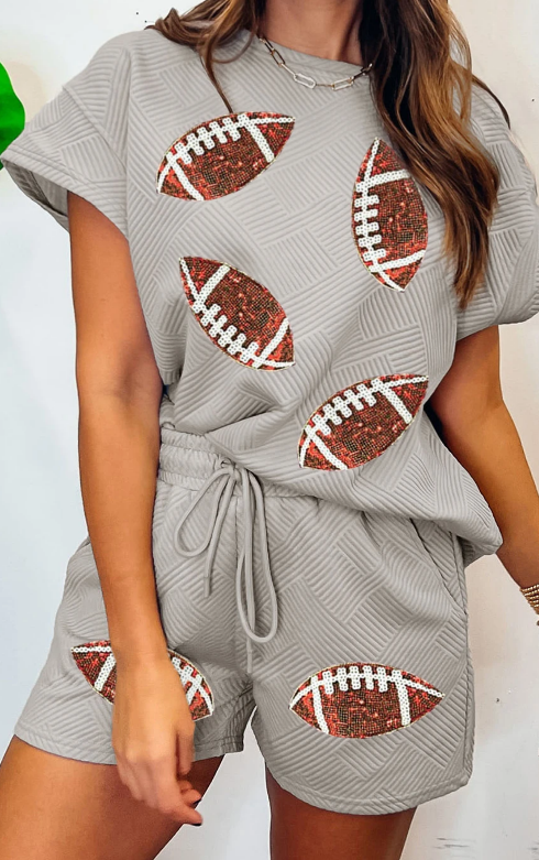 Sequin Rugby Graphic T-Shirt and Shorts Set