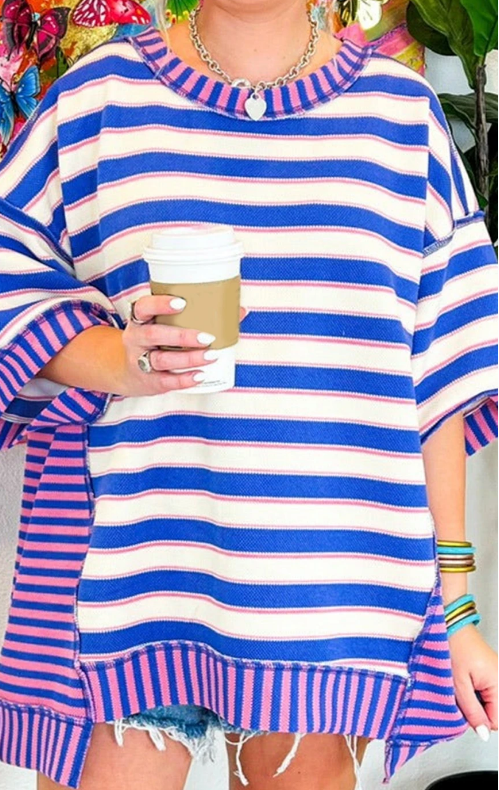 Stripe Patchwork Exposed Seam Oversized Top