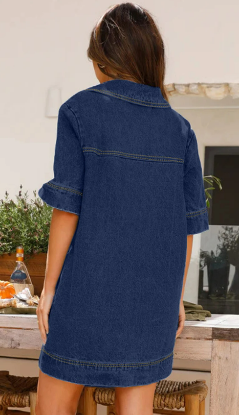 Emmylou Denim Lapel Mid Sleeve Loose Denim Dress