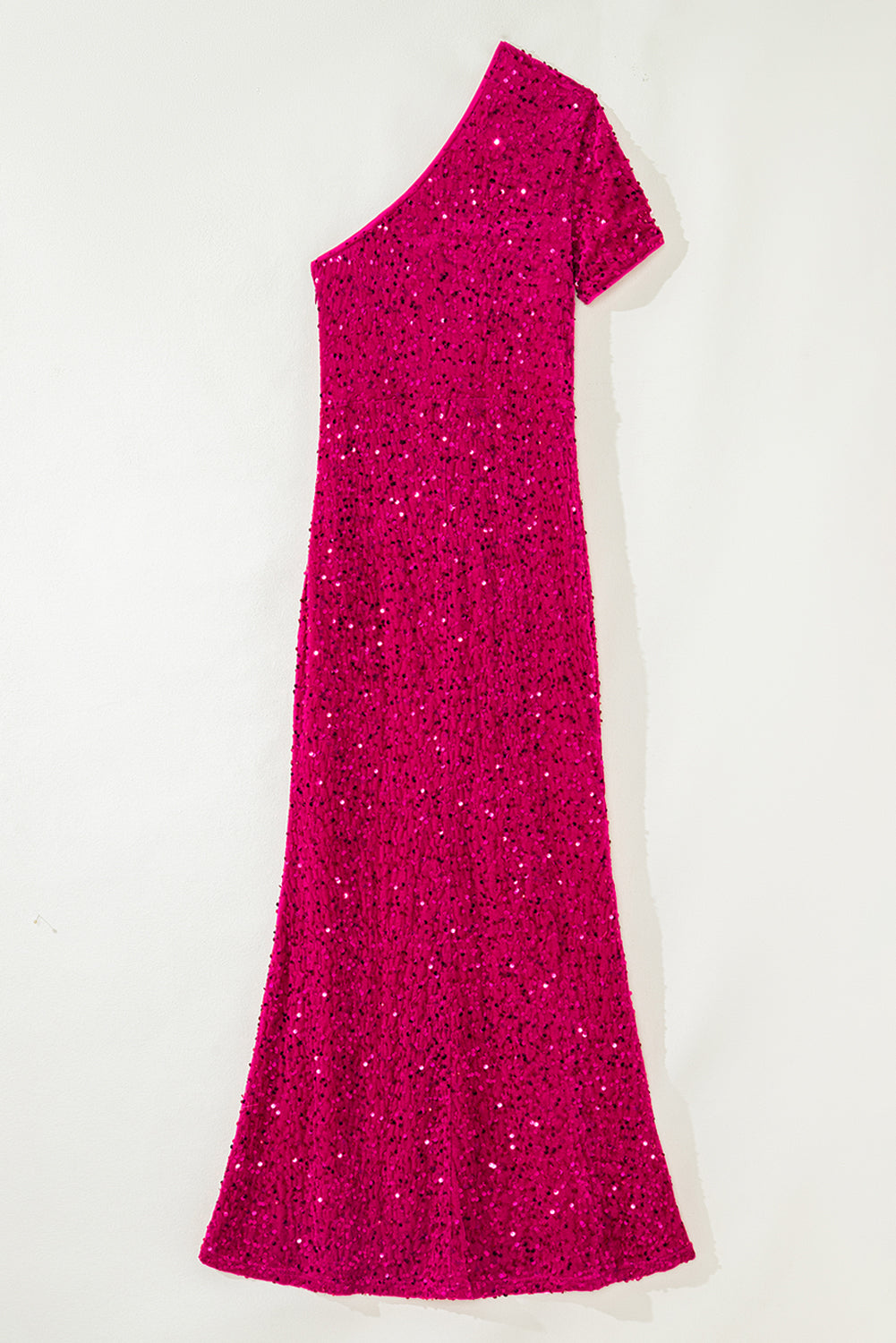 Pitaya Pink One Shoulder Thigh High Split Bodycon Sequin Gown