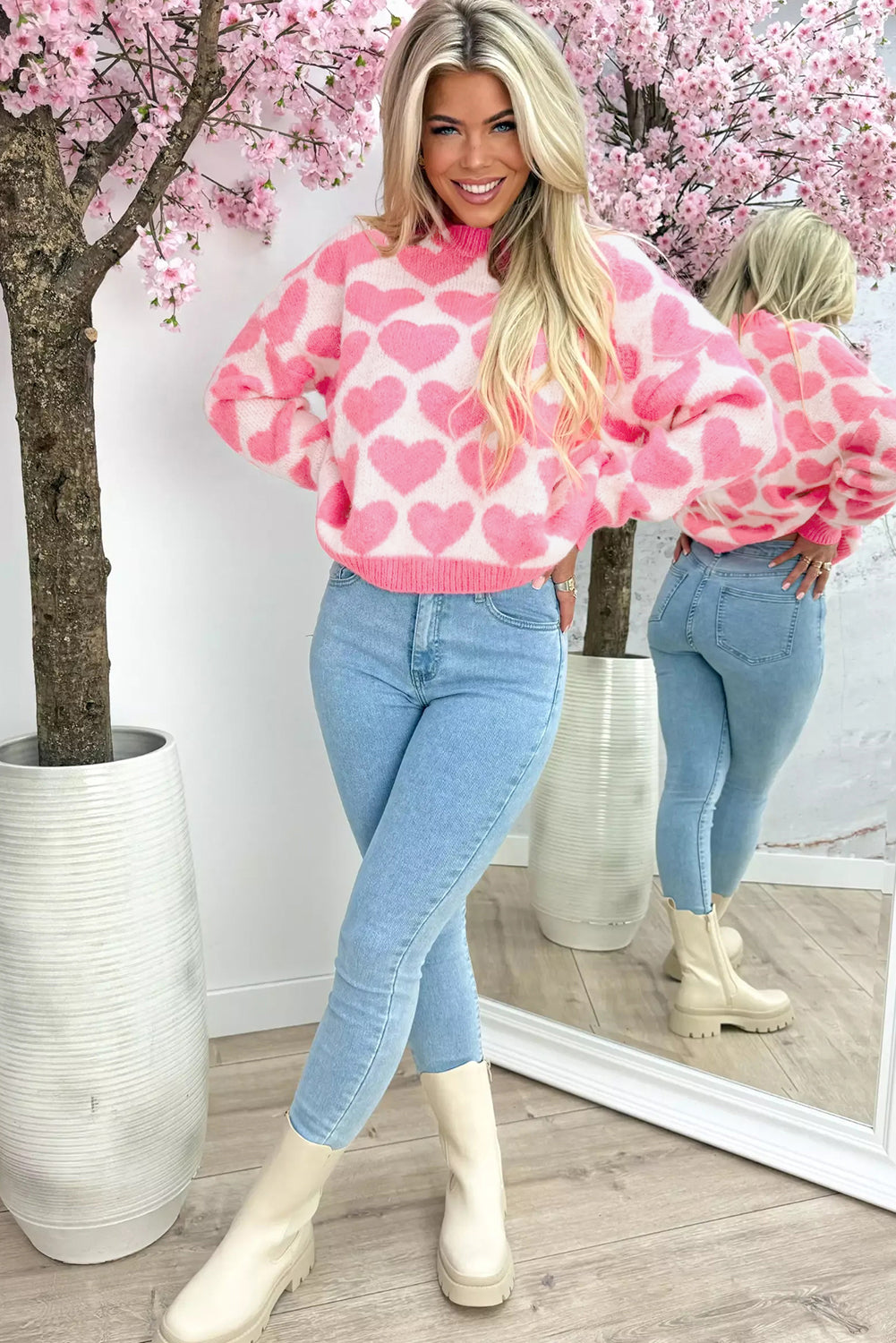 Strawberry Pink Love Heart Valentine Knit Sweater