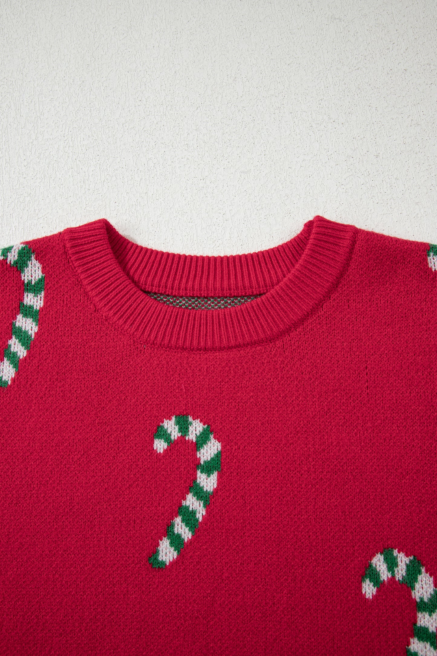 Racing Red Christmas Candy Cane Holiday Drop Shoulder Sweater