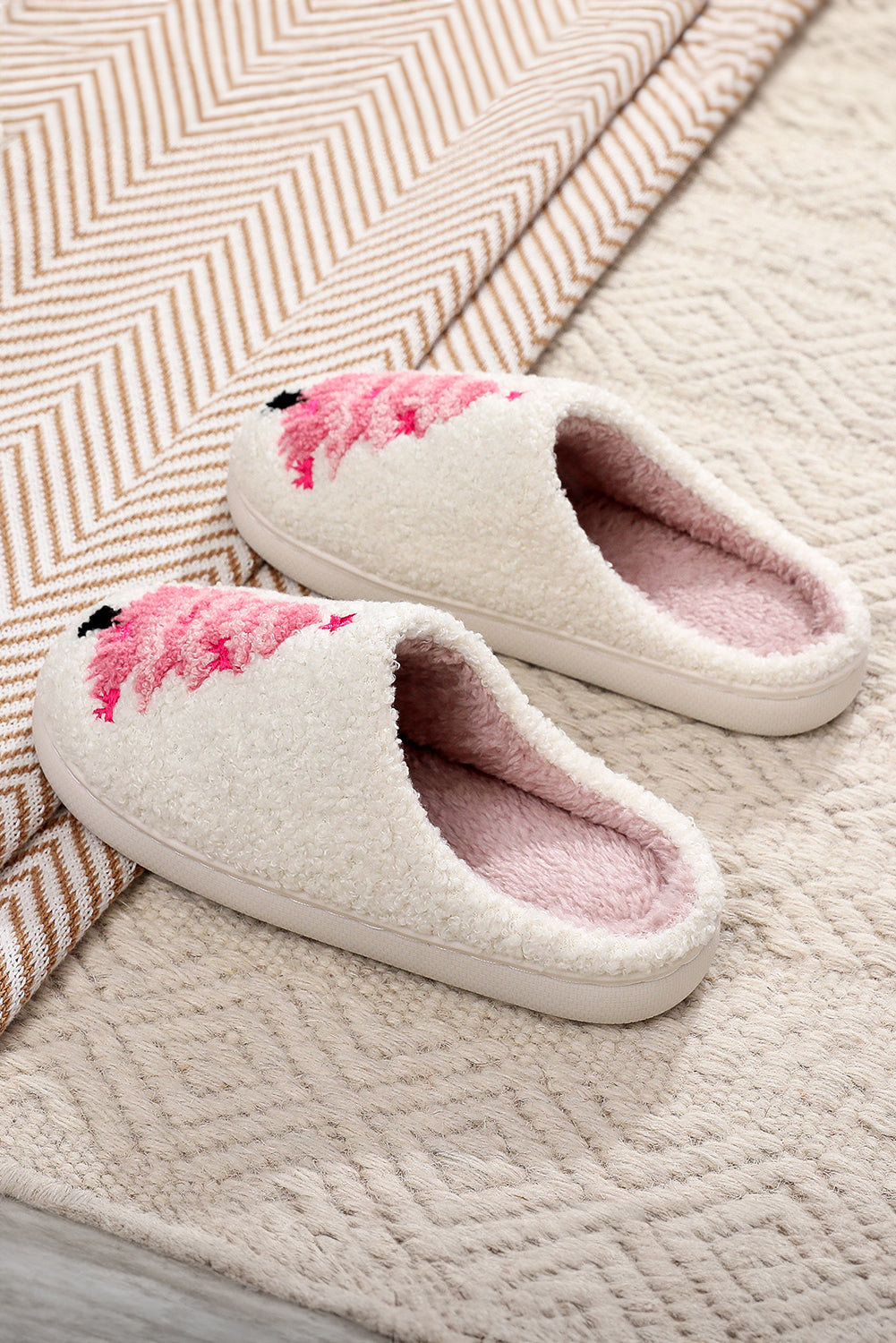 White Christmas Tree & Star Plush Slippers