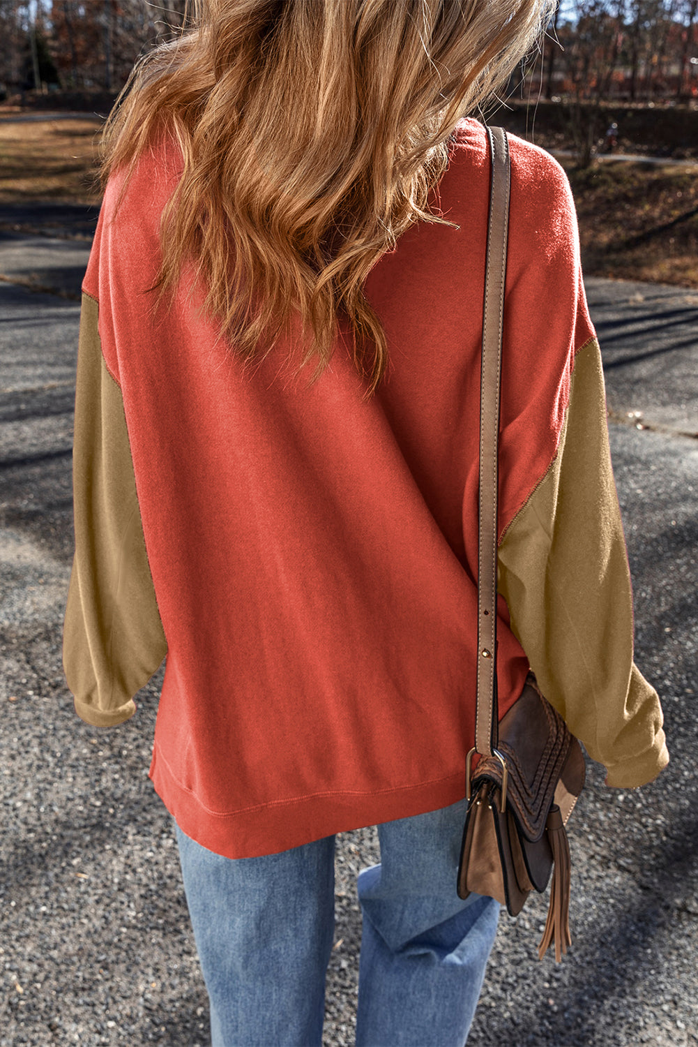 Gold Flame Ghost Sequins Patch Colorblock Sweatshirt