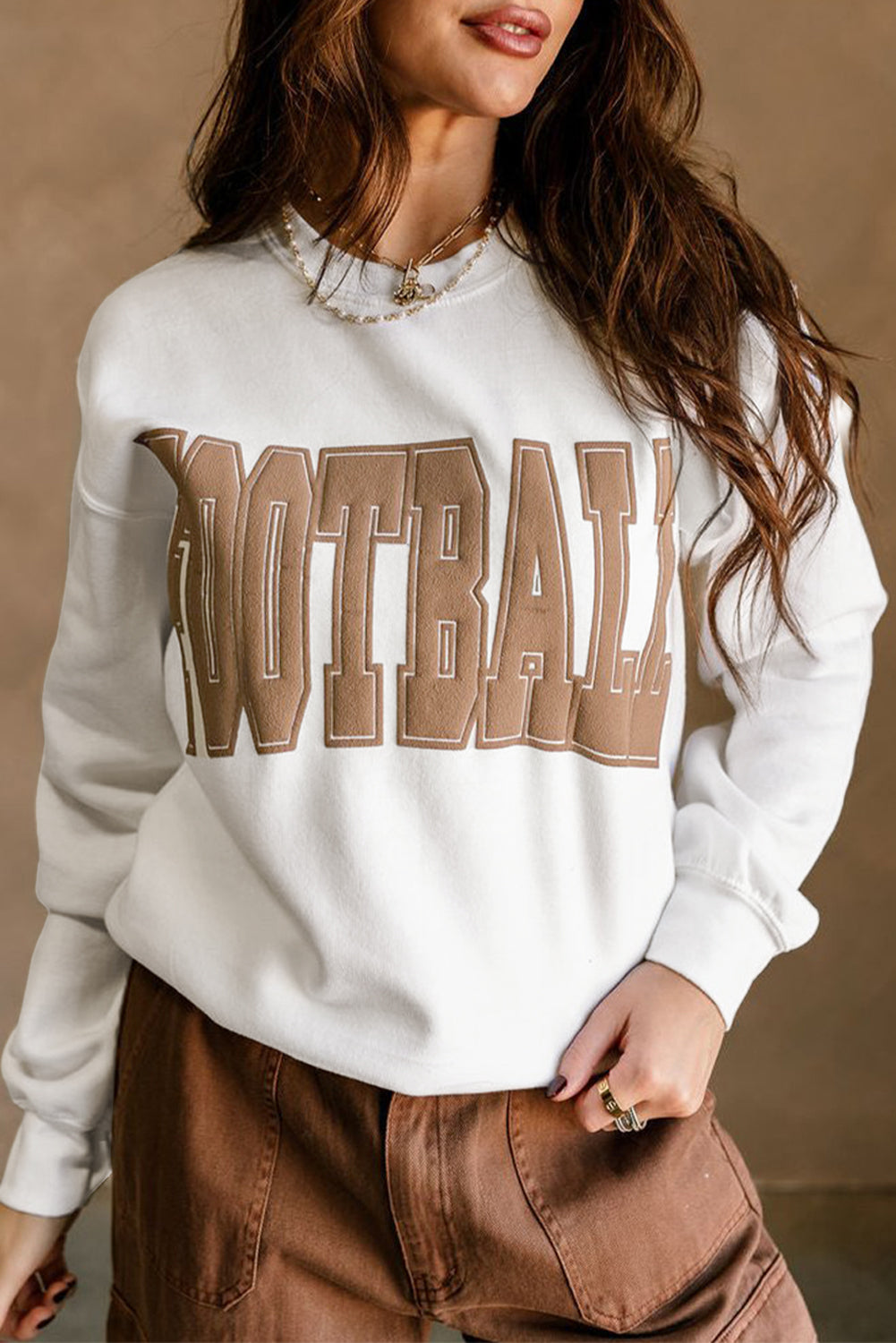White FOOTBALL Letter Graphic Crew Neck Sweatshirt