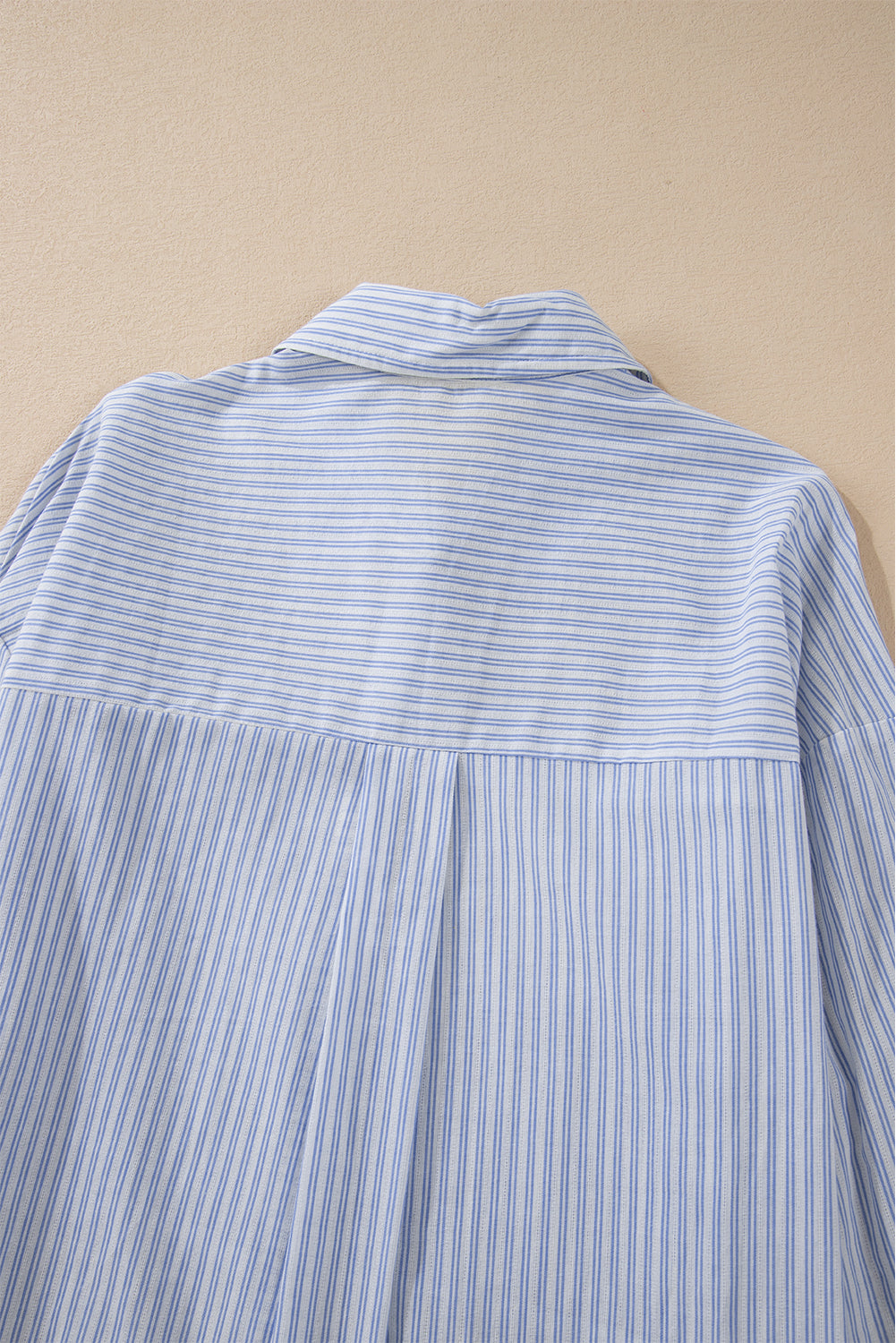 Sky Blue Striped Pleated Long Sleeve Peplum Shirt