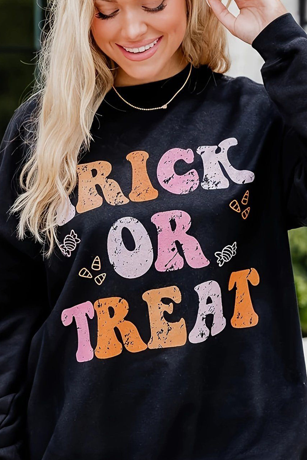 Black Halloween TRICK OR TREAT Graphic Crewneck Sweatshirt