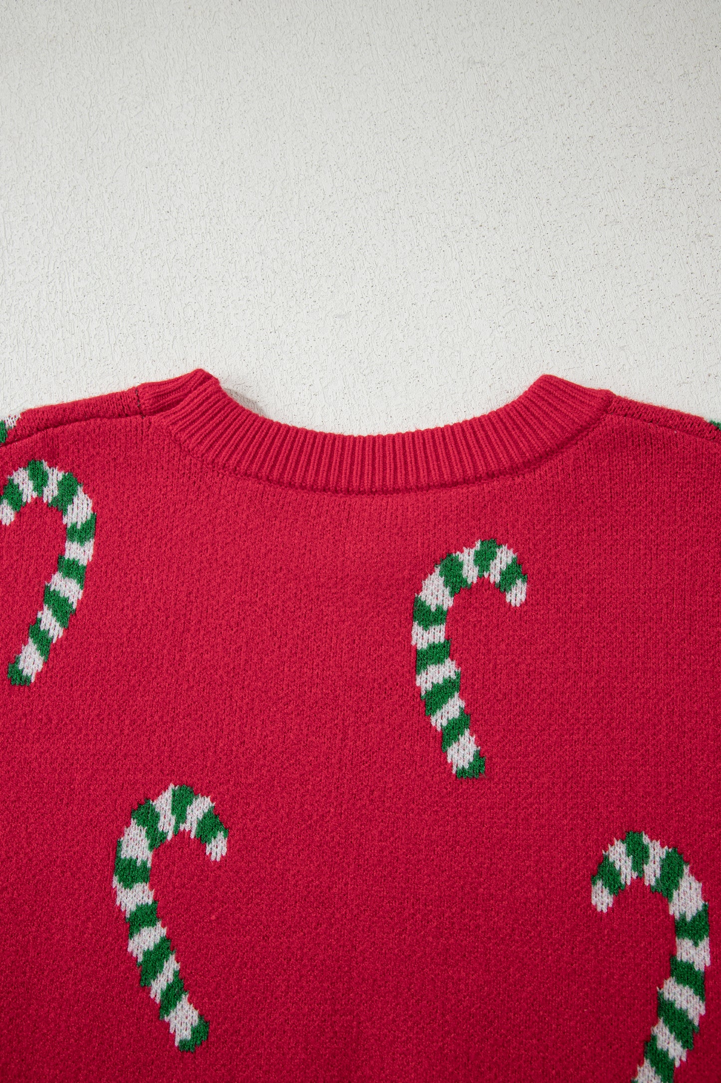 Racing Red Christmas Candy Cane Holiday Drop Shoulder Sweater